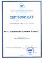 Сертификат компании Золушка